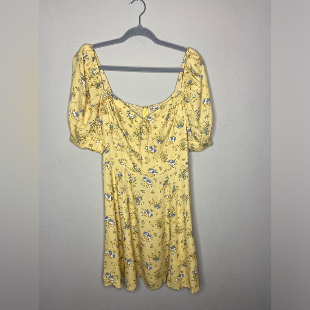 Reformation Lillet Mini Yellow Dress Floral Puff Sleeve Size 8 - Picture 7 of 10